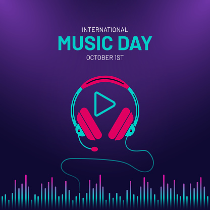International Music Day October 1st illustration square banner on isolated background