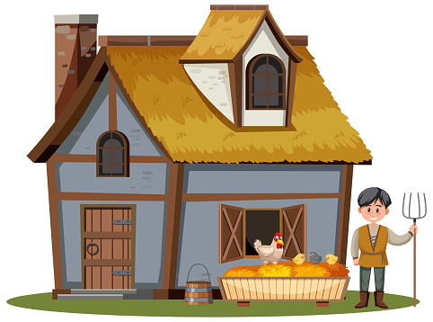 People in front of the house illustration