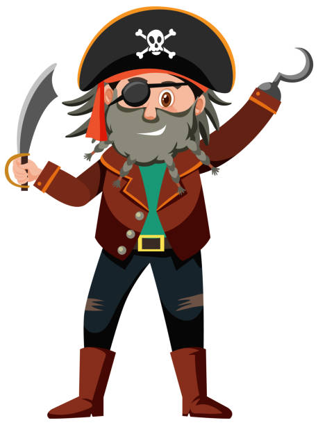 istock Pirate cartoon character of Captain Hook isolated on white background 1420389817