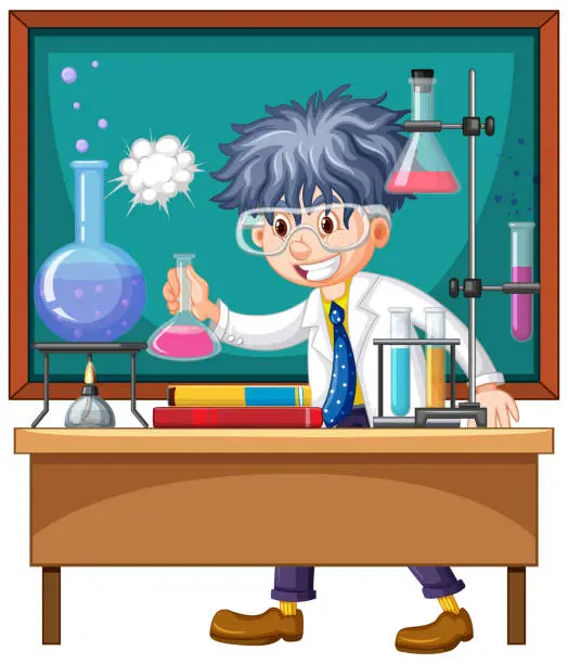 Vector illustration of Researcher experiment in the laboratory