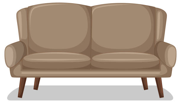 白い背景に分離されたベージュの2人掛けソファ - two seater sofa点のイラスト素材／クリップアート素材／マンガ素材／アイコン素材
