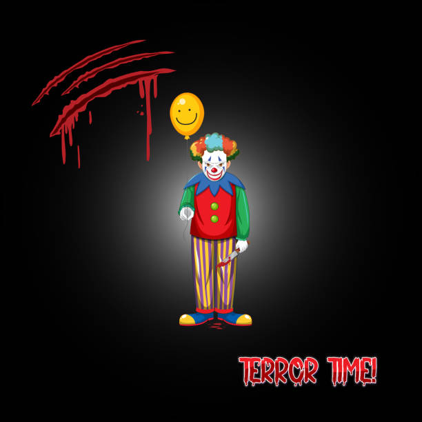 Terror Time logo with creepy clown Terror Time logo with creepy clown illustration evil joker silhouette stock illustrations