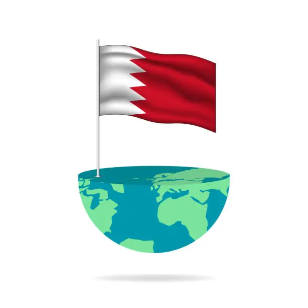 Vector illustration of Bahrain flag pole on globe.