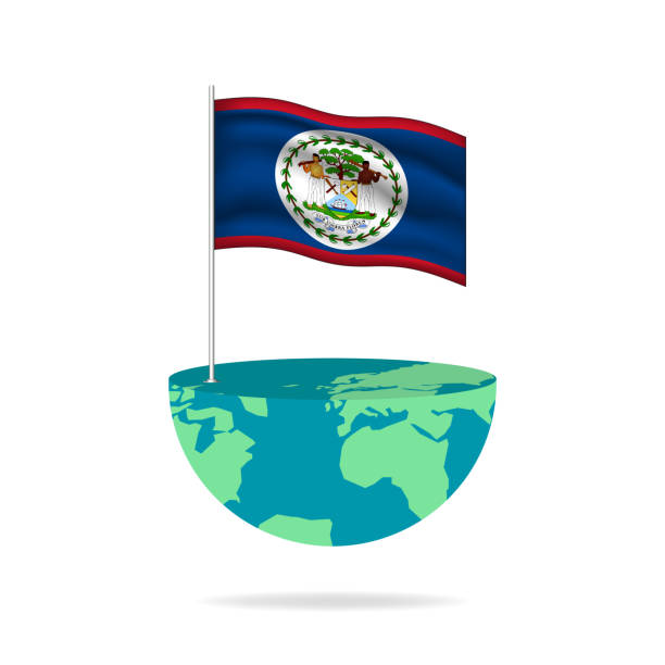 флагшток белиза на глобусе. - flag of belize stock illustrations