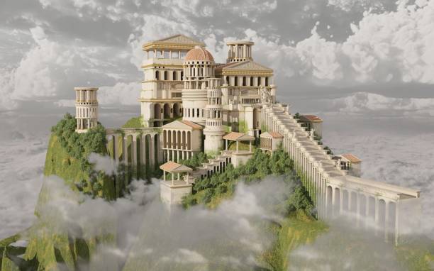 istock Palace on Mount Olympus Fantasy 3D Illustration 1420393350