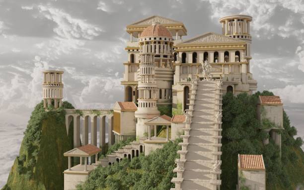 istock Palace on Mount Olympus Fantasy 3D Illustration 1420393363