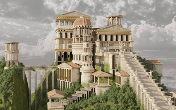 istock Palace on Mount Olympus Fantasy 3D Illustration 1420393414