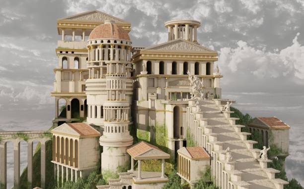 istock Palace on Mount Olympus Fantasy 3D Illustration 1420393432