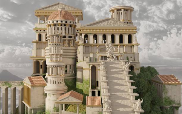 istock Palace on Mount Olympus Fantasy 3D Illustration 1420393448