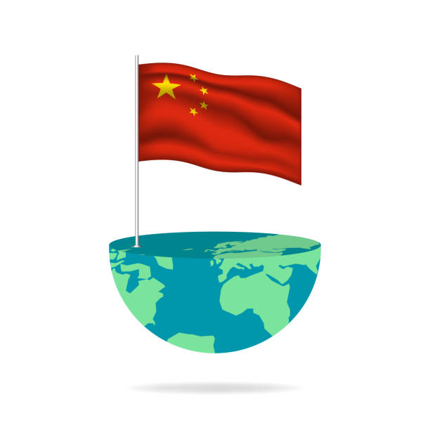 illustrations, cliparts, dessins animés et icônes de mât du drapeau chinois sur le globe. - flag china chinese flag majestic