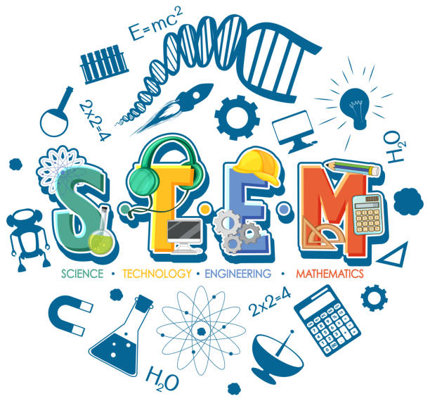 ilustrações de stock, clip art, desenhos animados e ícones de stem education logo with icon ornament elements - stem assunto