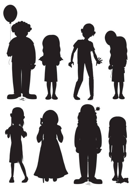 Set of halloween ghost character silhouettes Set of halloween ghost character silhouettes illustration evil joker silhouette stock illustrations