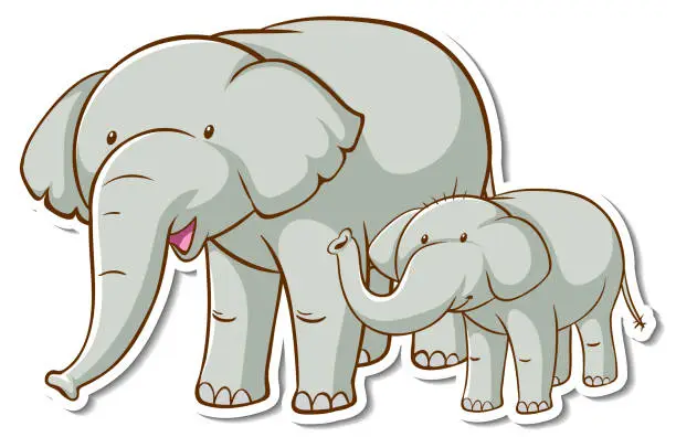Vector illustration of Elphant mom and baby sticker