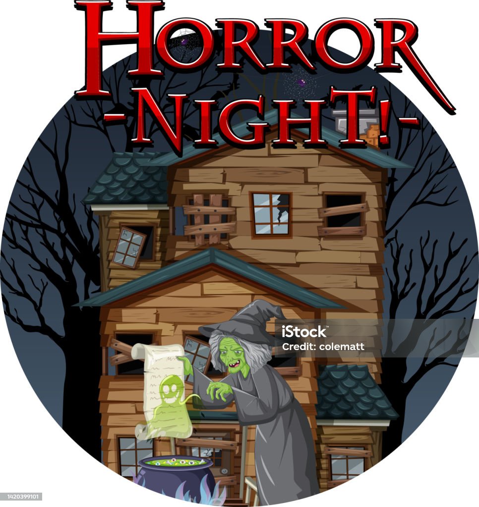 Haunted Writing Background Design Horror Night Text Design With Haunted House Stock Illustration ...