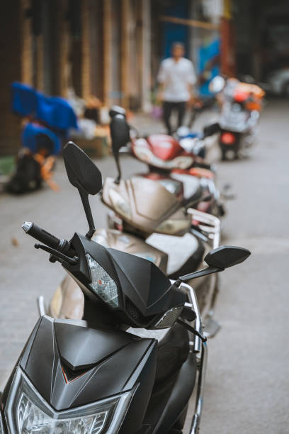 istock Row of scooters parked in Xian 1420399380