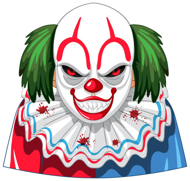 Creepy clown face on white background Creepy clown face on white background illustration scary clown mouth stock illustrations