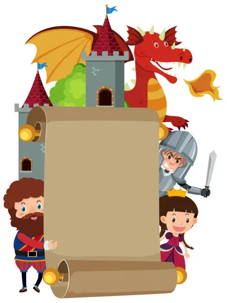 Vector illustration of Paper roll template medieval theme