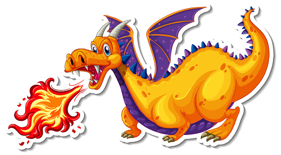 Dragon blowing fire cartoon character sticker