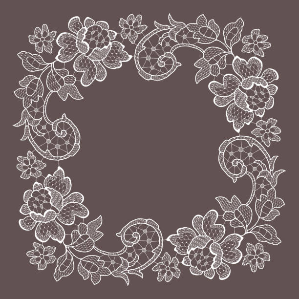 レースホワイトロマンチックな花柄フレーム - lace frame点のイラスト素材／クリップアート素材／マンガ素材／アイコン素材