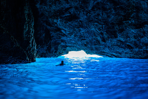 Swimming in the blue cave Kastellorizo Greece