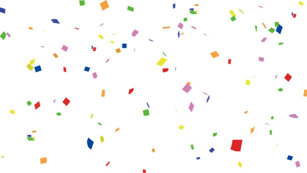 hintergrundillustration von bunten konfetti-tänzen - konfetti stock-grafiken, -clipart, -cartoons und -symbole