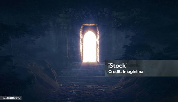Mysterious Open Door In The Forest Stock Photo - Download Image Now - Door, Paranormal, Doorway