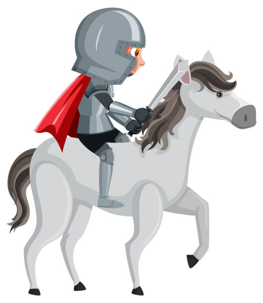 istock Knight riding horse cartoon character on white background 1420405429