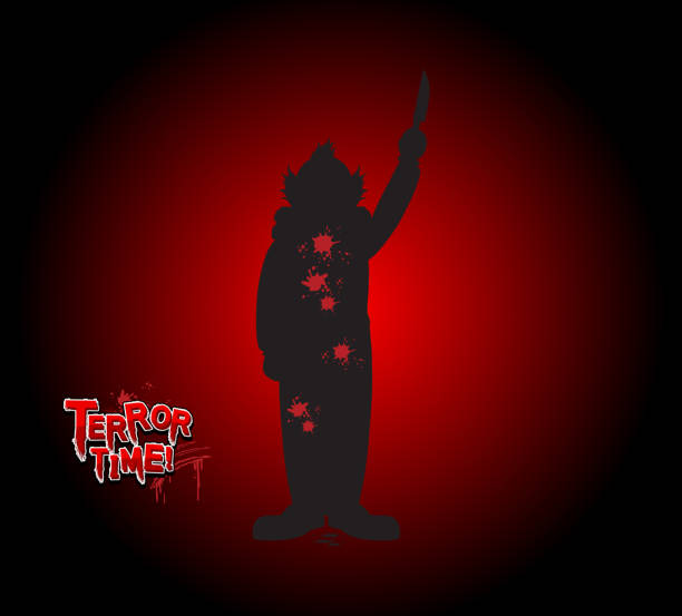 Halloween Terror Time with creepy clown silhouette Halloween Terror Time with creepy clown silhouette illustration evil joker silhouette stock illustrations