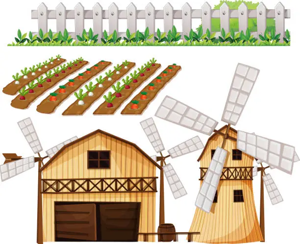 Vector illustration of Farm element set isolated on white background