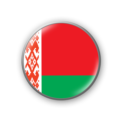 Belarus flag. Round badge in the colors of the Belarus flag. Isolated on white background. Design element. 3D illustration. Signs and symbols.