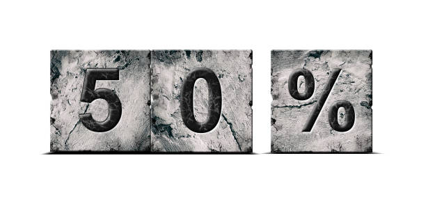 istock 50 percent. Words on stone blocks. Isolated on white background. Design element.Trade. Business. 1420407882