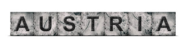 Austria, word on stone blocks. Isolated on white background. Design element. Signs and symbols.Countries.