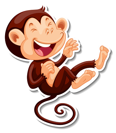 Funny monkey laughing cartoon character sticker