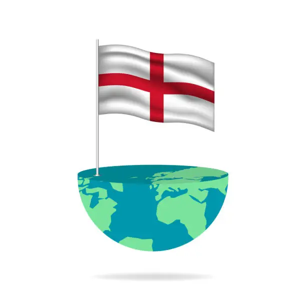 Vector illustration of England flag pole on globe.
