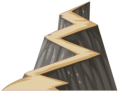 Cliff with zigzag pathway on white background illustration