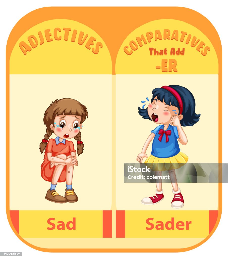 Sadly Comparative Comparative Adjectives For Word Sad Stock Illustration - Download Image ...