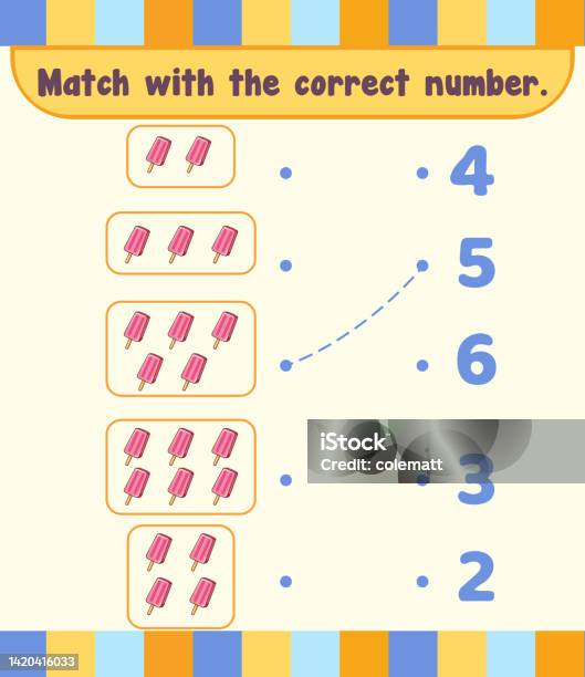 Maths Number Matching Count And Match Numbers Math Worksheet Template Stock Illustration ...