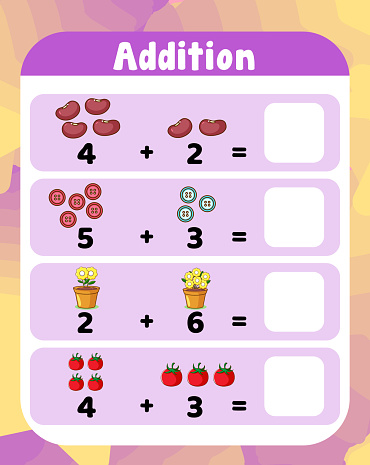 Addition Photo Preschool Addition Math Worksheet Template Stock Illustration ...