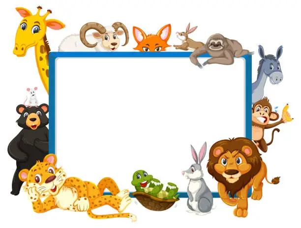 Vector illustration of Empty banner with various wild animals