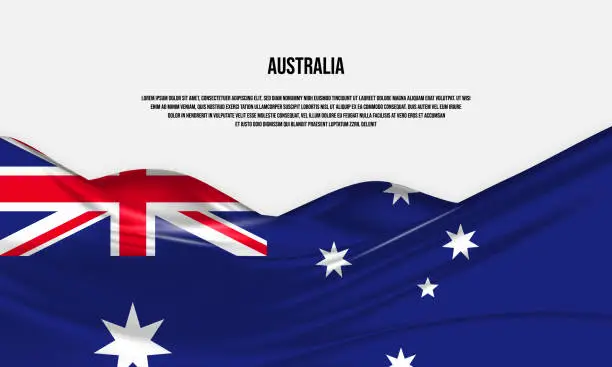 Vector illustration of Australia flag design. Waving Australian flag made of satin or silk fabric. Vector Illustration.