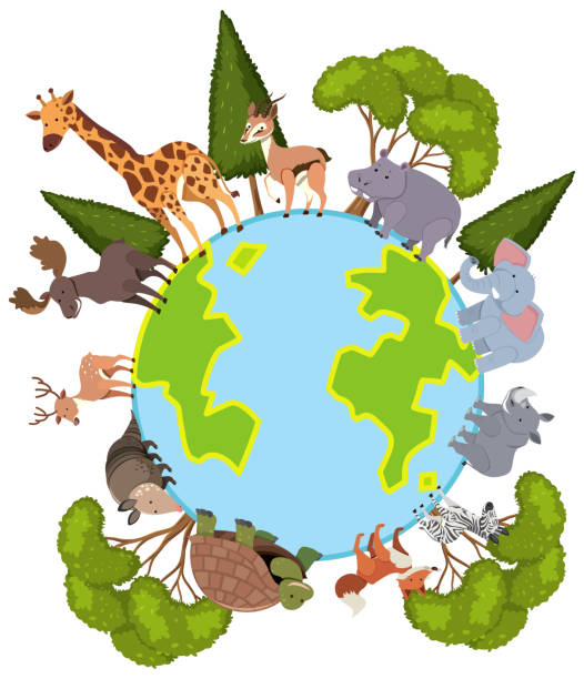 istock African animals standing on the earth planet in flat style 1420424786