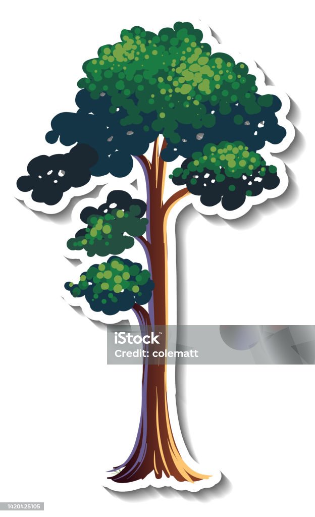 Tree With Landscape Sticker Tree Sticker On White Background Stock Illustration - Download Image ...