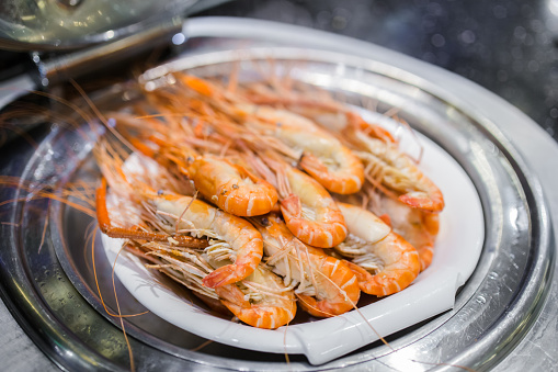 Picture of steamed fresh river prawns served in luxury restaurant