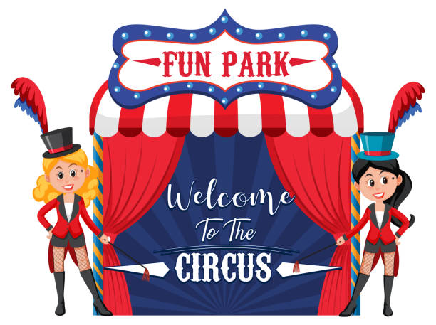 istock Welcome to the circus banner with magician girls 1420428433