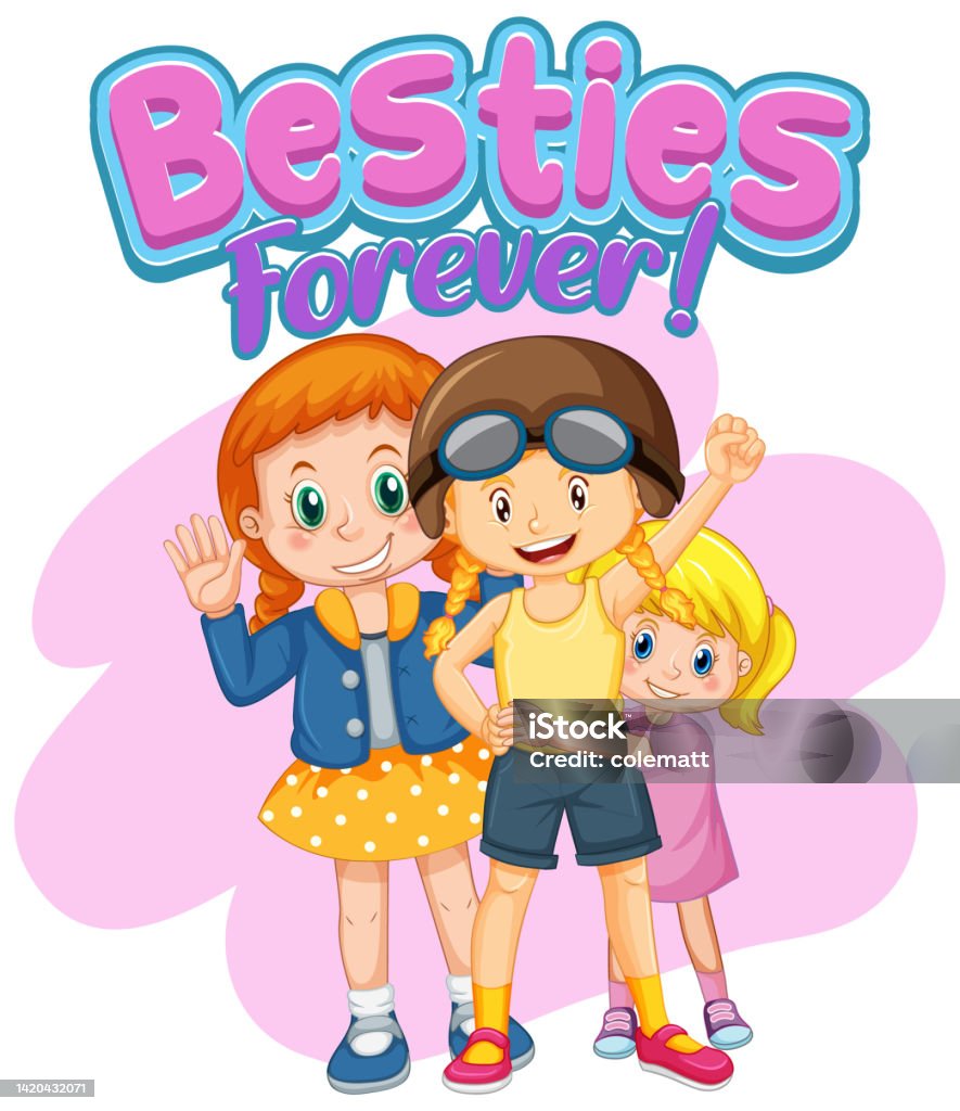 Besties Forever With Three Cute Kids Cartoon Characters Stock ...