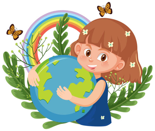 istock A girl hugging earth globe in cartoon style 1420433507