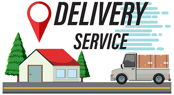 Delivery service logo with location pin on house  illustration