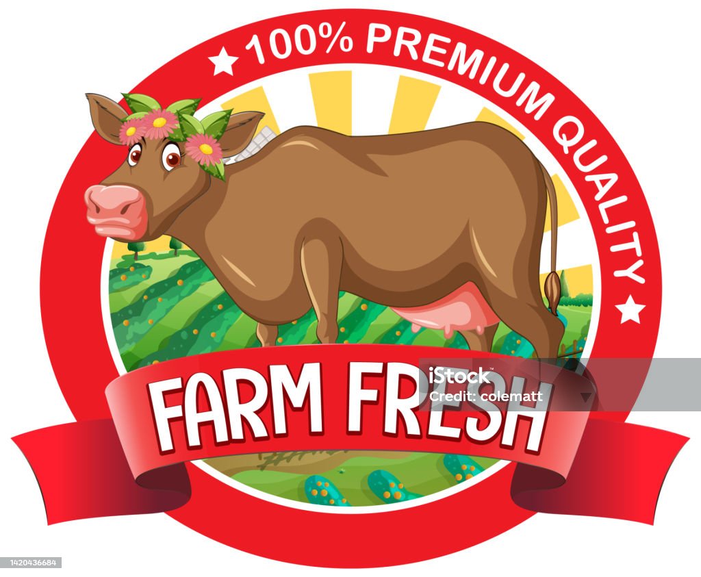 Label Design Add Cow A Cow With A Farm Fresh Label Stock Illustration - Download Image Now ...