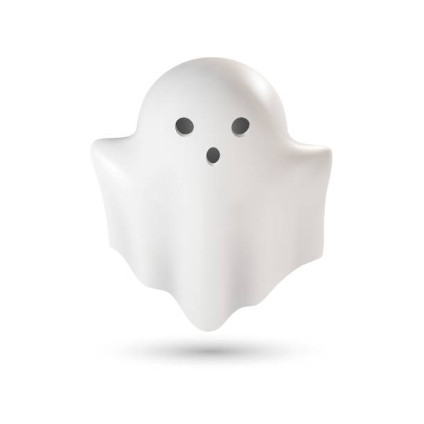 ilustrações de stock, clip art, desenhos animados e ícones de 3d realistic design of a cute funny cartoon ghost with a scary emotion on a face. vector illustration. isolated clipart with traditional decorative element for helloween - ghost