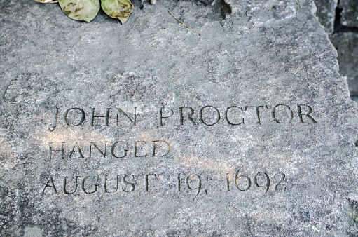 Old tombstone from 1692 of a man that was hung during witch hunt in Salem